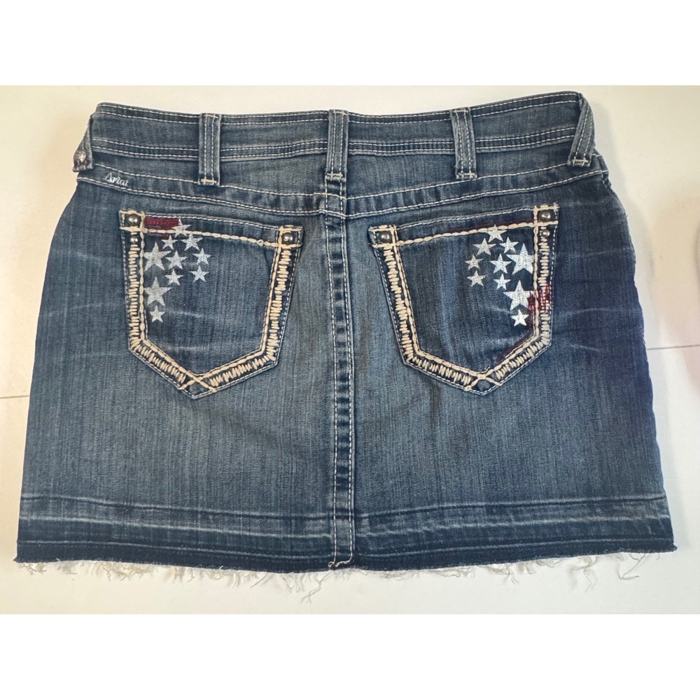 Ariat Ruby Denim Mini Skirt 30R Medium Wash Star Embroidery Raw Hem 10012725